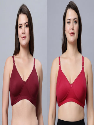 Full coverage Non Padded Bra Maroon Magenta color (Pack of 2)