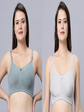 Full Coverage Non-Padded Bra Grey and olive Color Bra (Pack of 2)