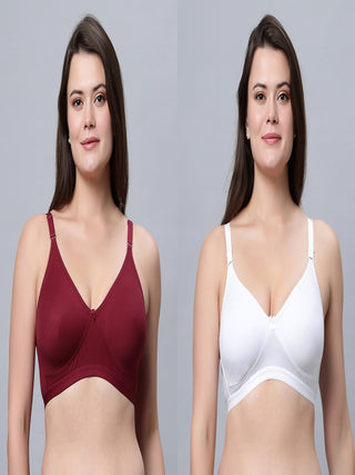 Full coverage Non Padded Bra White Maroon color (Pack of 2)