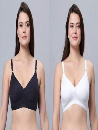 Full coverage Non Padded Bra White Navy blue color (Pack of 2)