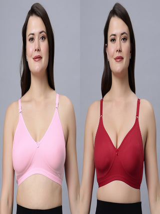 Full coverage Non Padded Bra Red Pink color (Pack of 2)