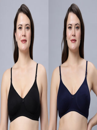 Non padded medium coverage Black and Navy blue Color Everyday Bra (Pack of 2)