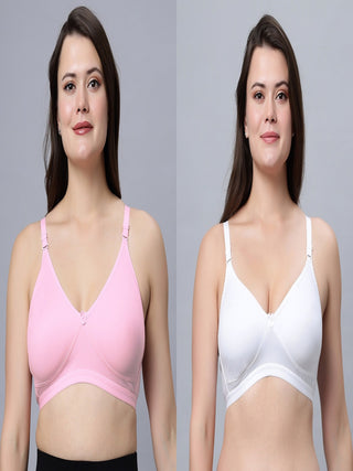 Full coverage Non Padded Bra White Pink color (Pack of 2)