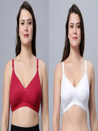 Full coverage Non Padded Bra White Magenta color (Pack of 2)