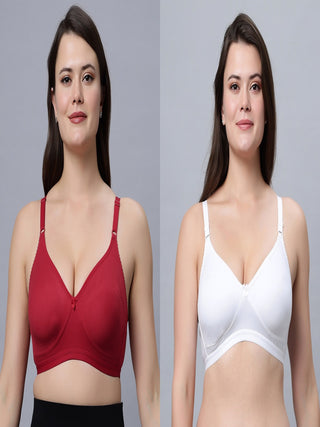 Full coverage Non Padded Bra White Red color (Pack of 2)