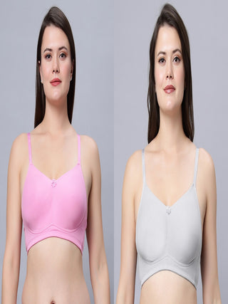 Full Coverage Non-Padded Bra Grey and pink Bra (Pack of 2)