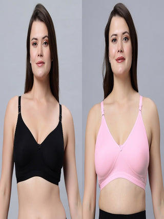 Full Coverage Non-Padded T-Shirt Bra Pink Black color  (Pack of 2)