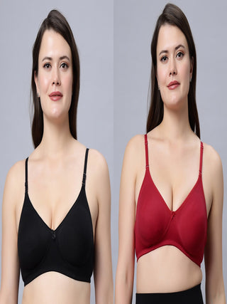 Non padded medium coverage Black and Magenta Color Everyday Bra (Pack of 2)