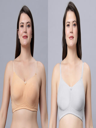 Full Coverage Non-Padded Bra Skin and Grey Color Bra (Pack of 2)