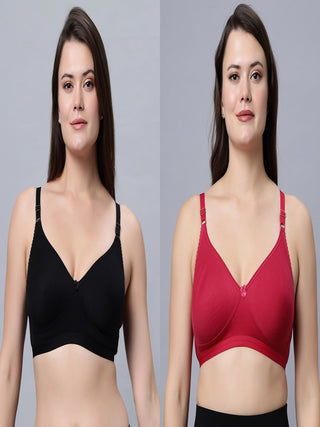 Full coverage Non Padded Bra Magenta Black color (Pack of 2)