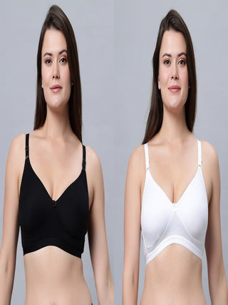 Full coverage Non Padded Bra White Black color (Pack of 2)