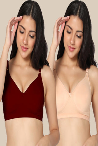 Full coverage Non Padded Bra Maroon Skin color (Pack of 2)