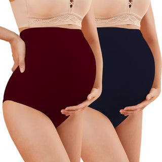 MATERNITY-N.BLUEMAROON- High Rise Maternity Hipster Brief.